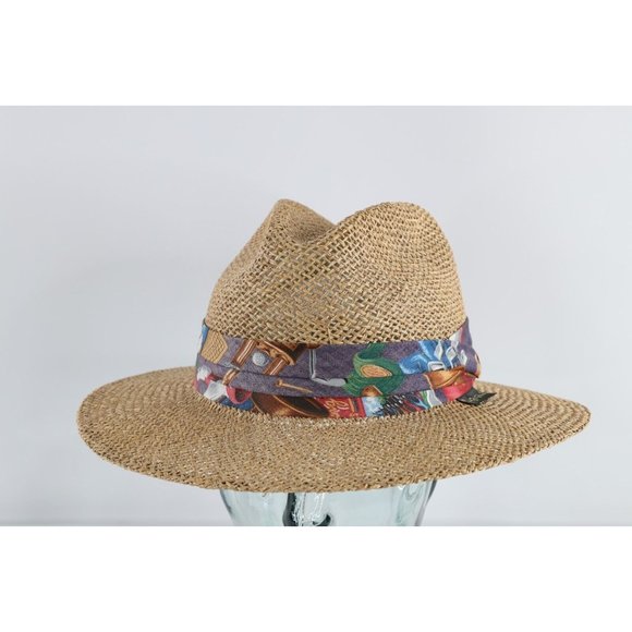 Vintage 90s Straw Woven Panama Fedora Golfing Golf Hat Cap OSFA USA Brown - Picture 1 of 7